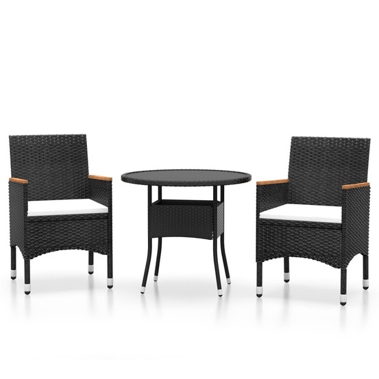 Ensemble à manger de jardin 3 pcs résine tressée noir