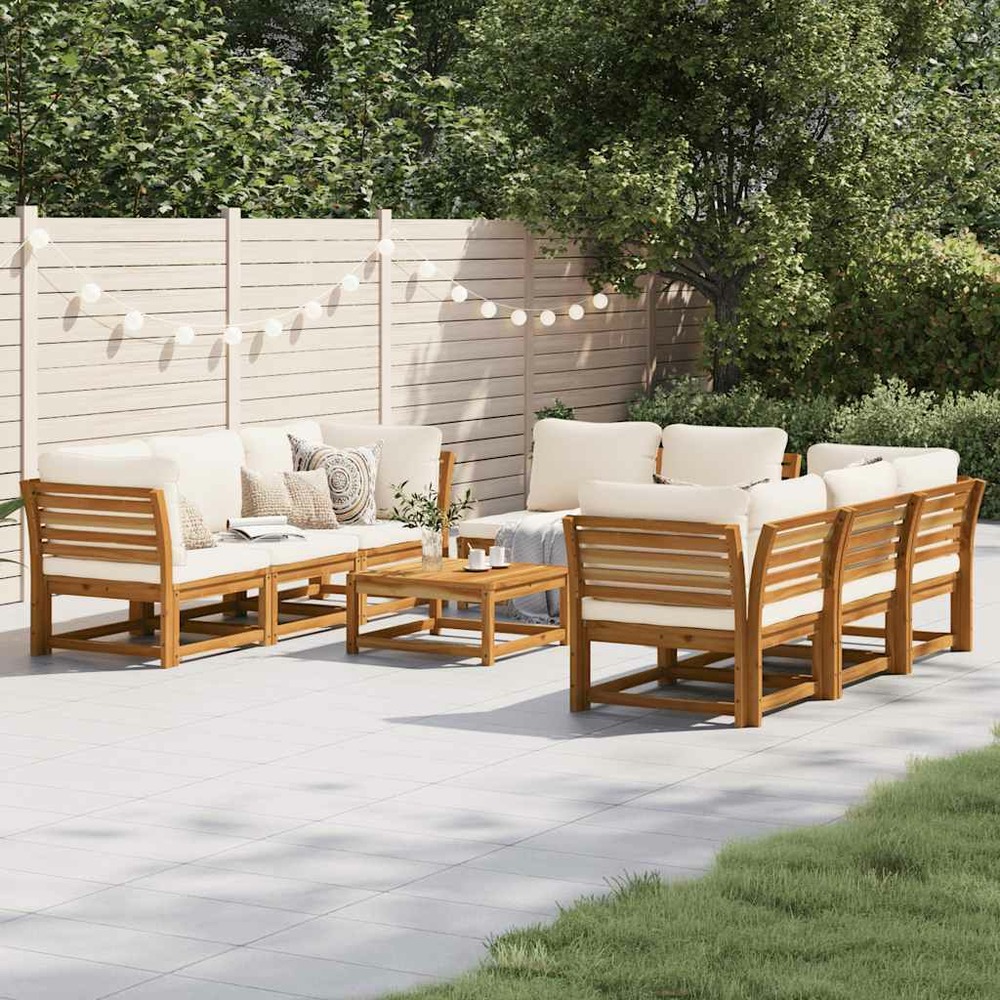 Salon de jardin avec coussins 9 pcs bois massif d'acacia