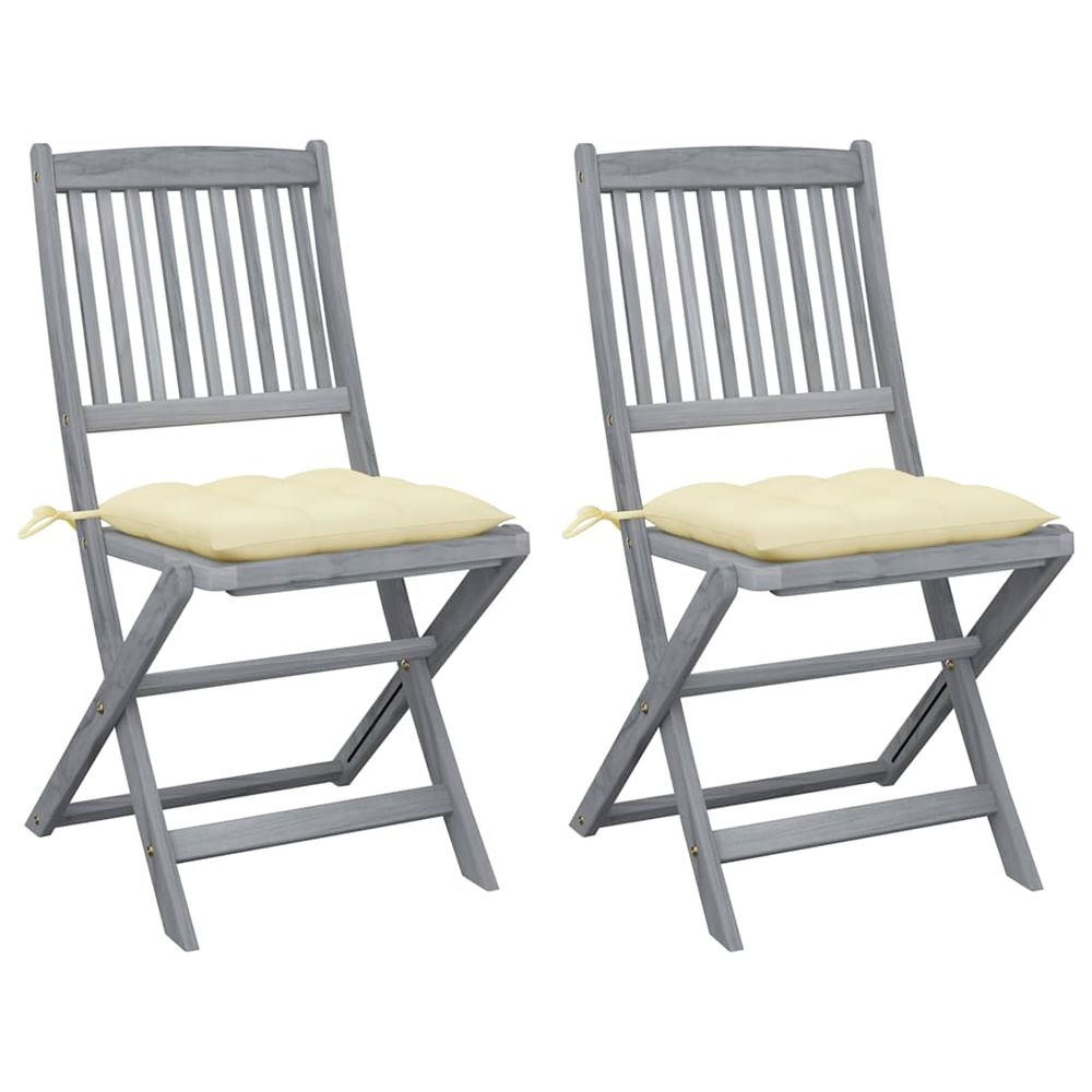 Chaises pliantes (lot de 2) avec coussins, en bois d'acacia massif