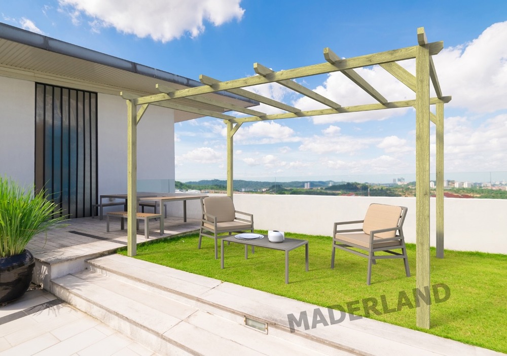 Pergola en bois autoportante - modèle barcelona - 600 x 420 cm