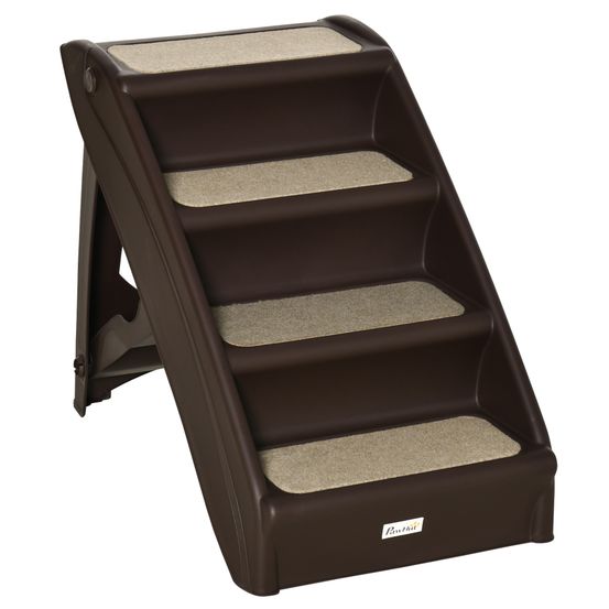 Escalier pour chien et chat en plastique pp pour canapé et lit pliable et antidérapant 62 cm marron