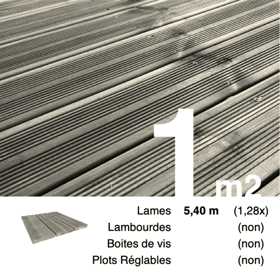 Lames de terrasse pin autoclave gris 27 x 145 mm • longueur 5,4 m • classe 3b • lot pour 1 m²