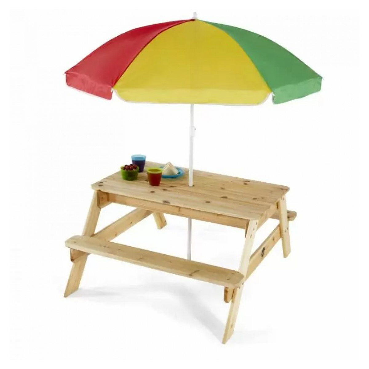 Table de pique-nique avec parasol multicolore