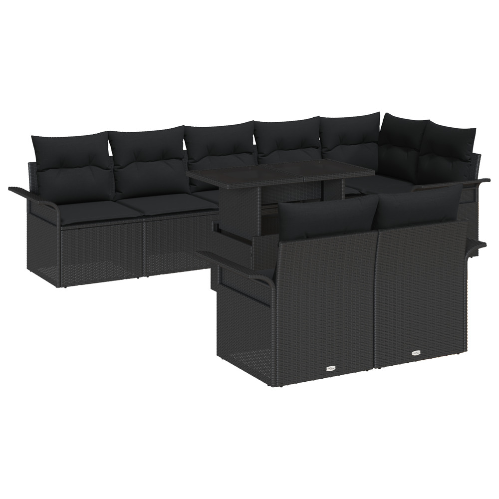 Ensemble de canapés de jardin 9 pièces avec coussins noir poly rattan