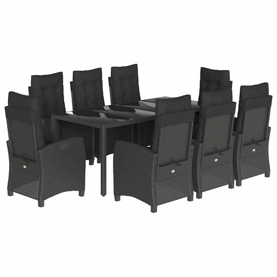 Ensemble à manger de jardin 9pcs coussins noir résine tressée