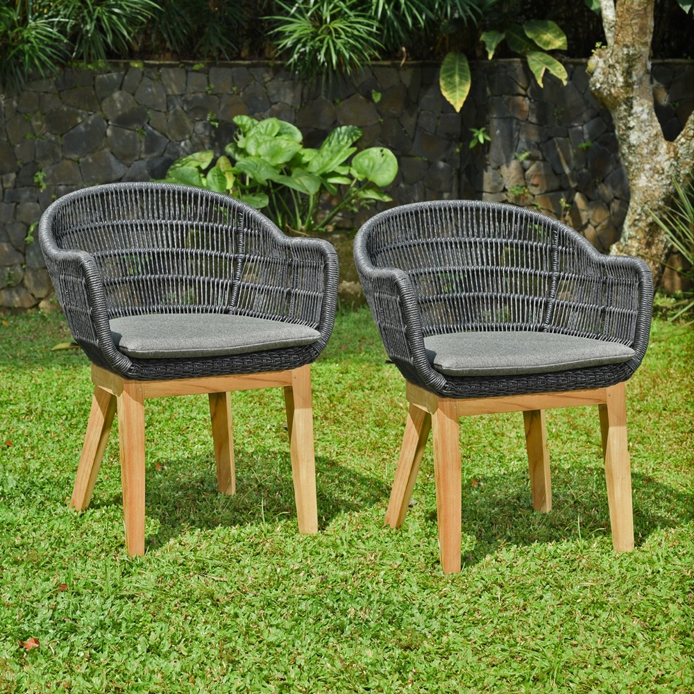 Fauteuils en résine tressée noire lounge avec coussin (lot de 2)