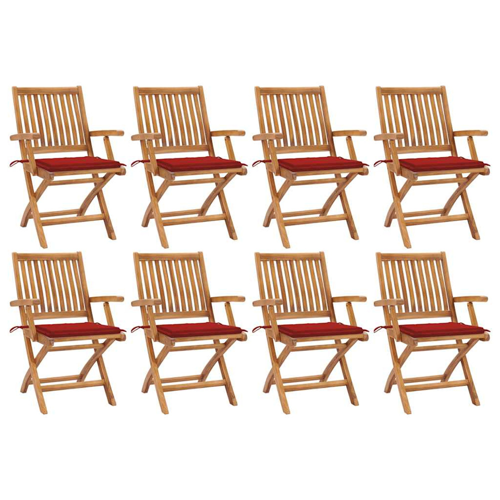 Chaises pliables de jardin avec coussins lot de 8 teck solide