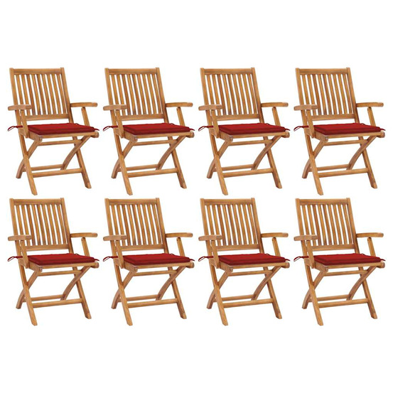 Chaises pliables de jardin avec coussins lot de 8 teck solide