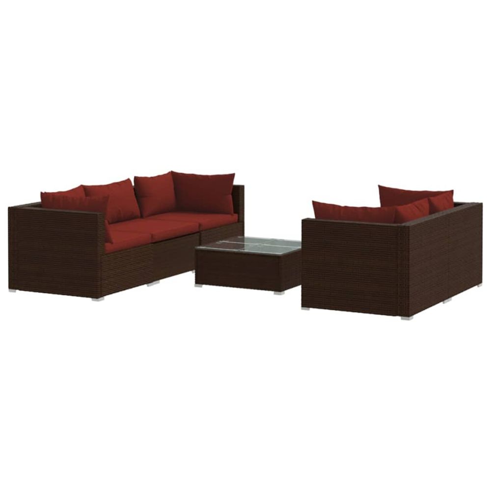 Salon de jardin 6 pcs avec coussins résine tressée marron