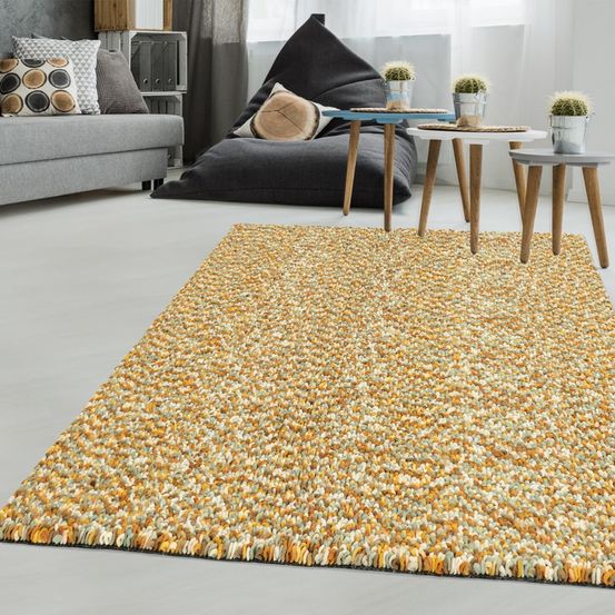 Tapis longs poils shaggy 170x240 rectangle tissé beige et gris en laine