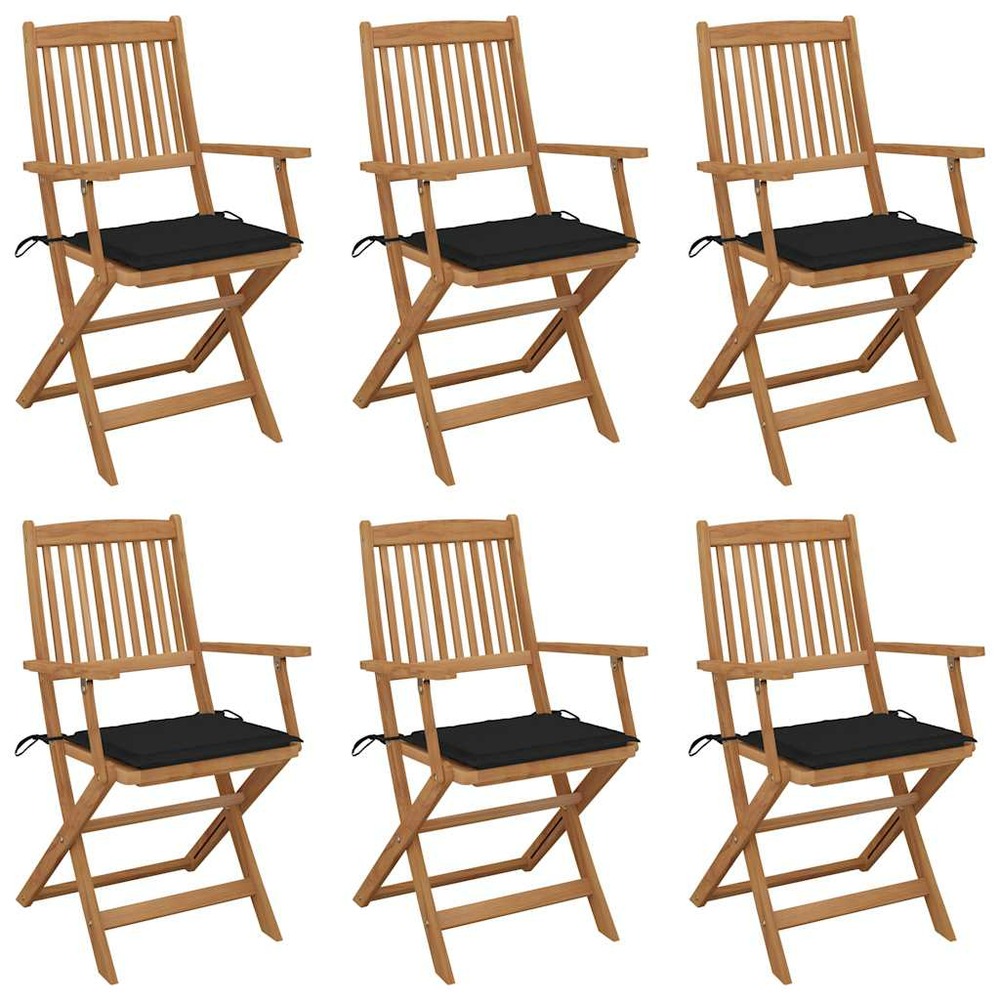 Chaises pliables de jardin lot de 6 avec coussins bois d'acacia