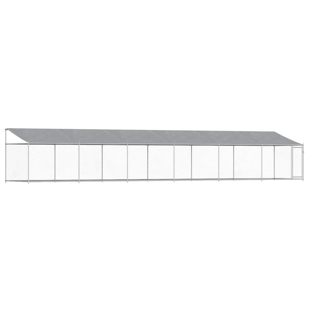 Cage pour chien avec toit et porte gris 12x2x2m acier galvanisé