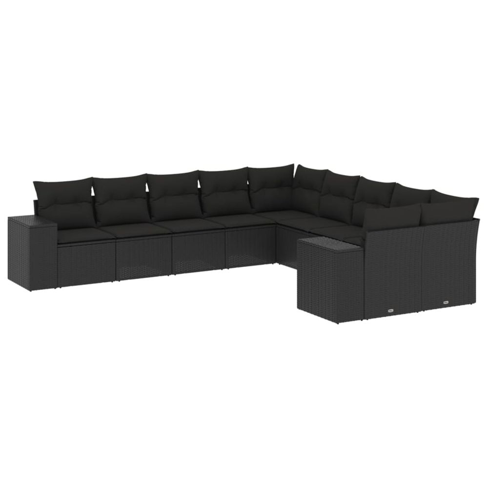 Salon de jardin 10 pcs avec coussins noir résine tressée