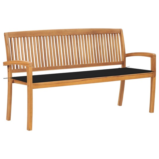 Banc de jardin meuble de patio d'extérieur terrasse empilable et coussin 159 cm bois de teck massif