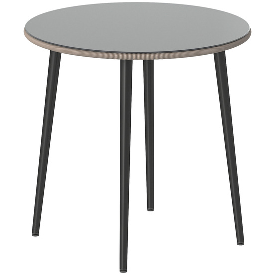 Table de buffet de jardin en acier avec structure en acier, bordure en rotin pe, pieds réglables, 4 couverts, 80 x 80 x 74 cm, grise
