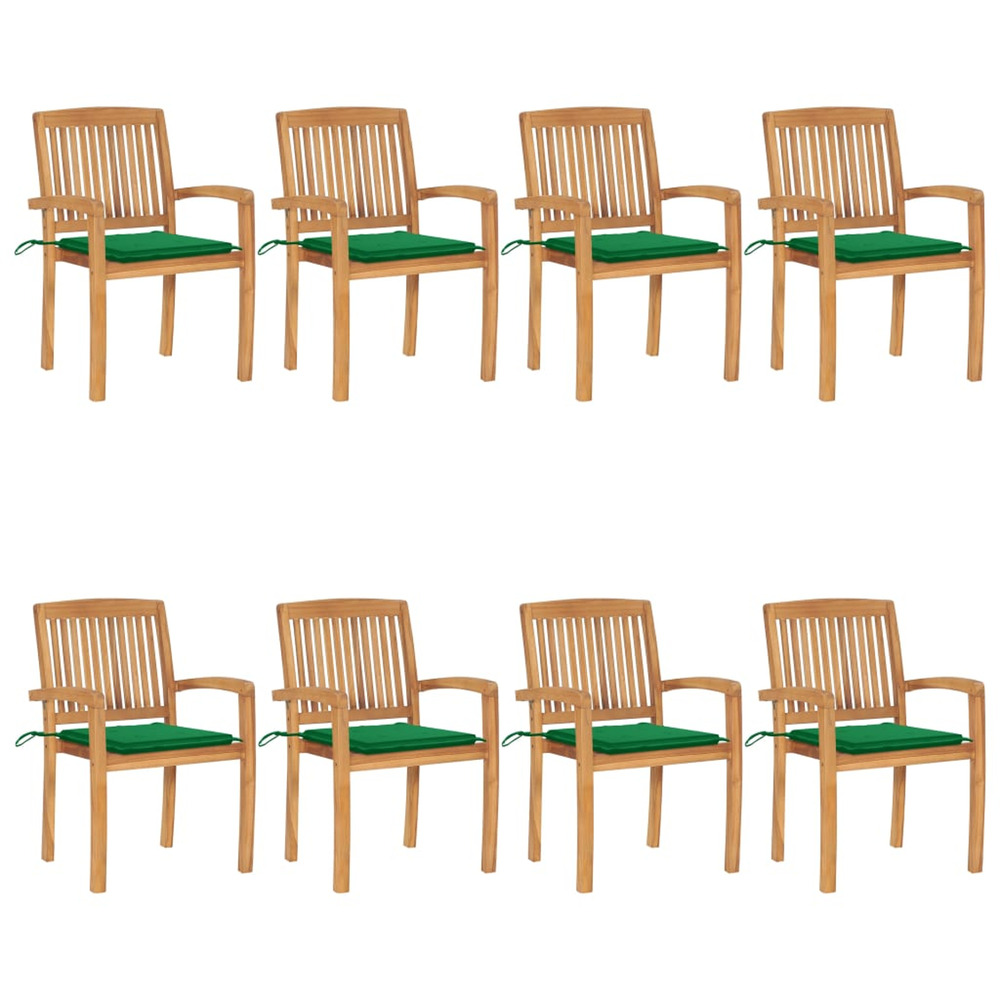 Chaises de jardin empilables avec coussins lot de 8 teck solide