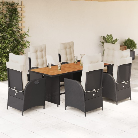 Ensemble à manger de jardin coussins 7pcs noir résine tressée