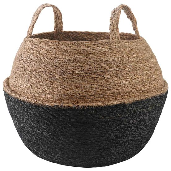 Grand pot cylindrique herbe marine extérieur décoration plantes poignées diamètre 45cm noir