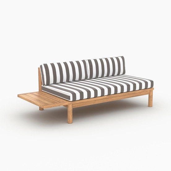 Nadila-canapé de jardin en teck massif et coussins rayés gris 2 places