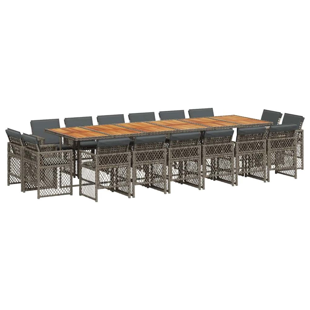 Ensemble à manger de jardin 17 pcs et coussins résine tressée