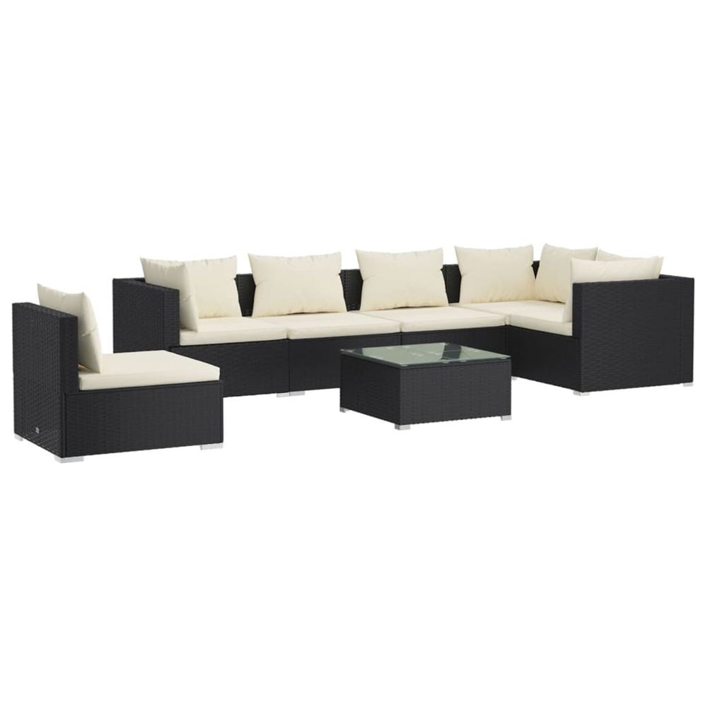 Salon de jardin 7 pcs avec coussins résine tressée noir