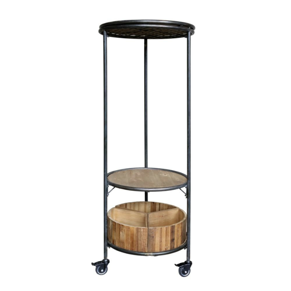 Etagère sur roues en bois recyclé marron et fer noir ø.60 x ht.160.5cm