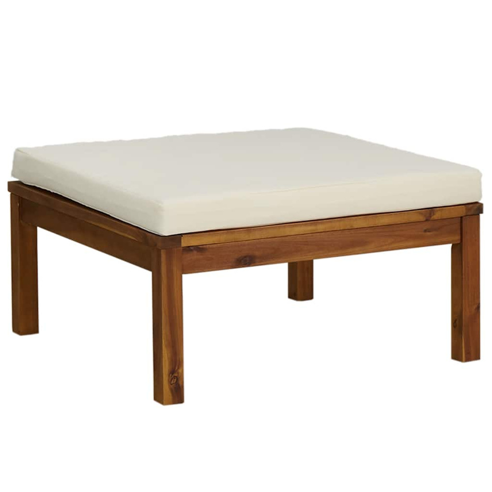 Repose-pied avec coussin blanc crème bois d'acacia massif