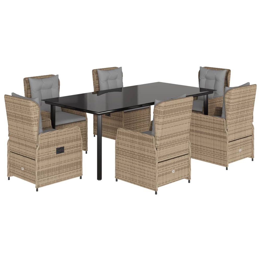 Ensemble à manger de jardin et coussins 7 pcs beige poly rotin