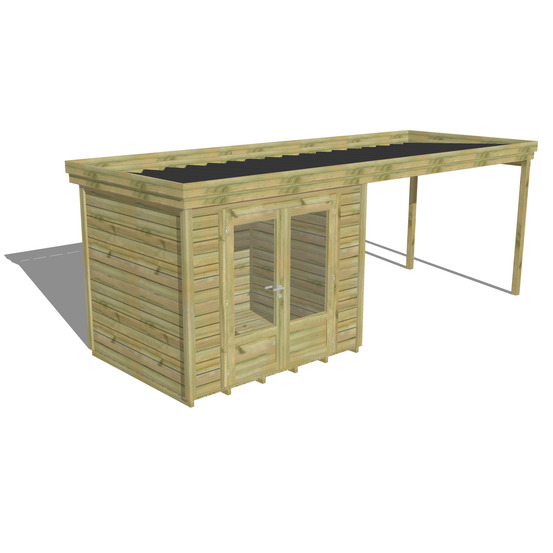 Abri de jardin bois pin traité autoclave 27mm - 6,14x2,14m / 13m2 - bac acier - plancher bois