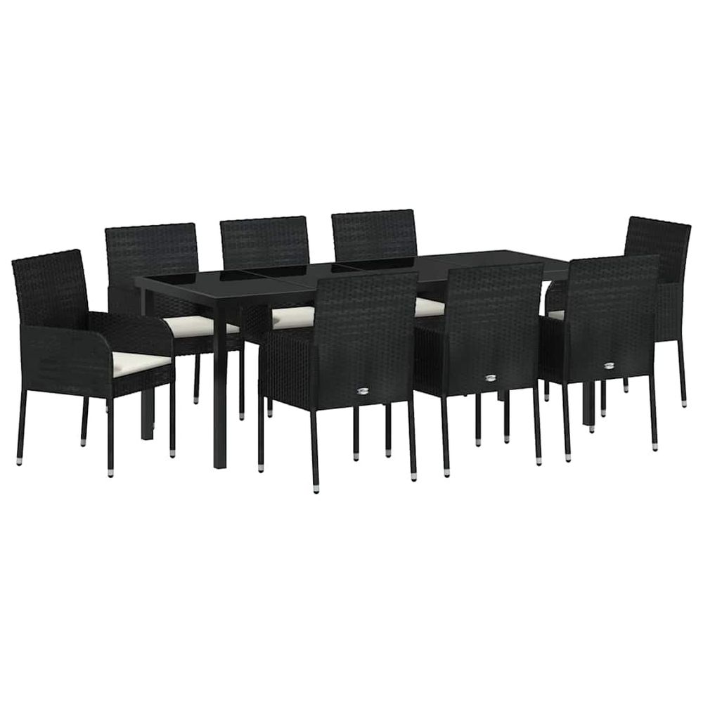 Ensemble de salle à manger pour jardin 9 pc noir polyrotin