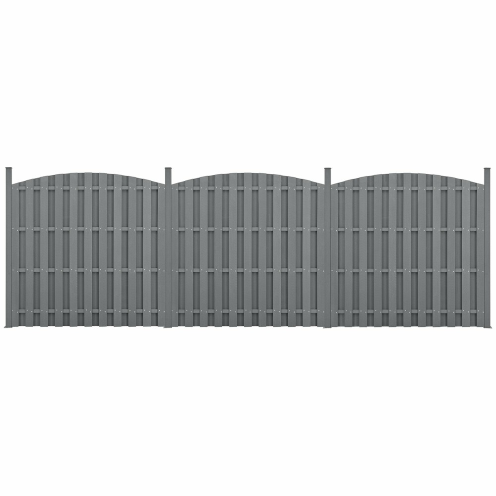3 pièces de clôture barrière brise vue brise vent bois composite wpc demi-cercle arrondi 185 x 562 cm gris