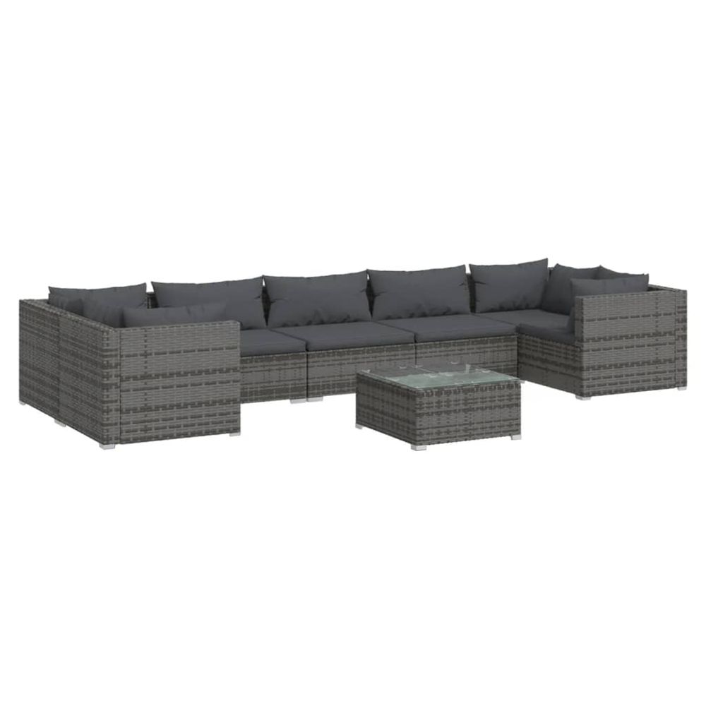 Salon de jardin 8 pcs avec coussins résine tressée gris