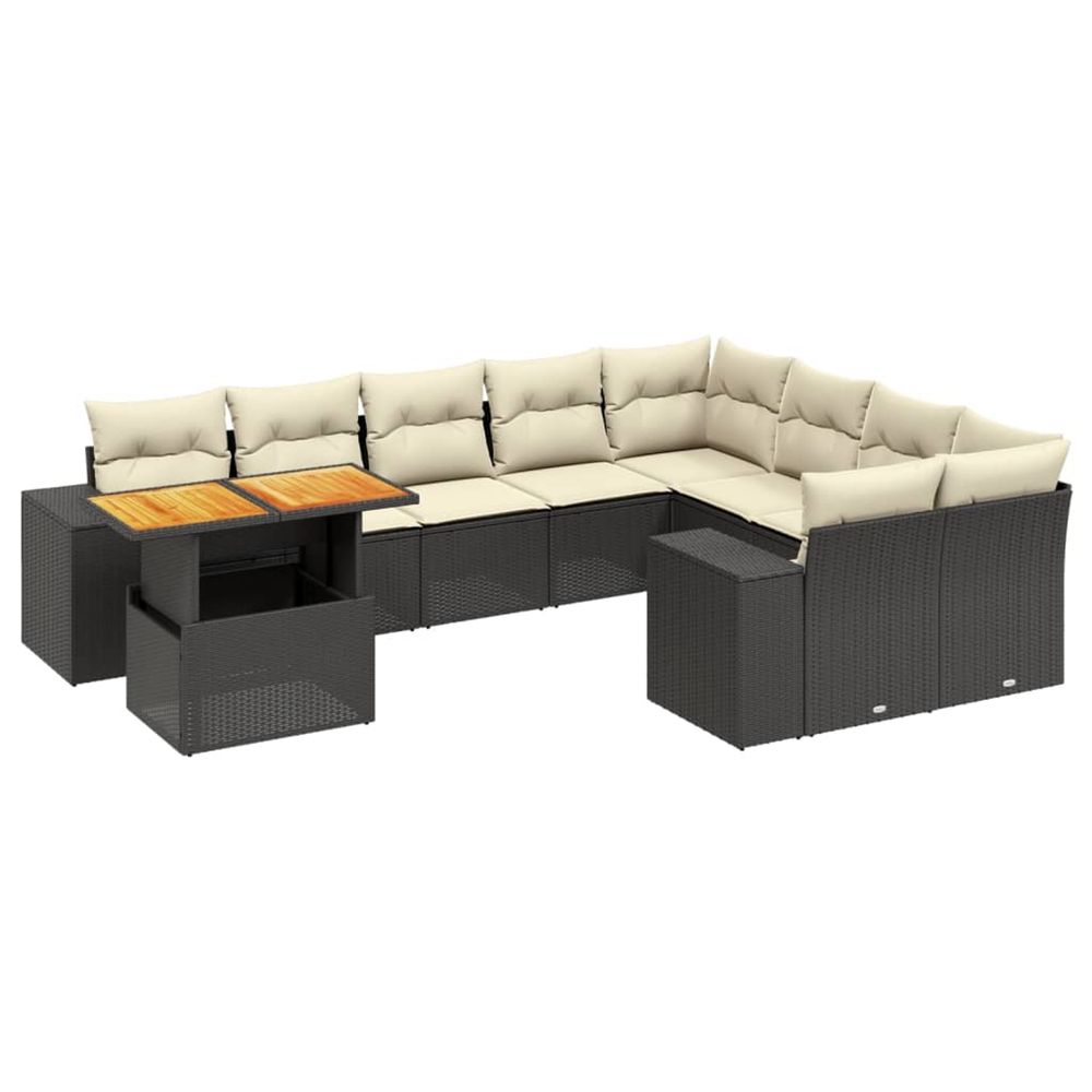 Salon de jardin 10 pcs avec coussins noir résine tressée