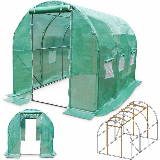 Serre tunnel de jardin 2x3m en aluminium stable serre ancrage au sol avec porte et fenêtres enroulables pour jardin