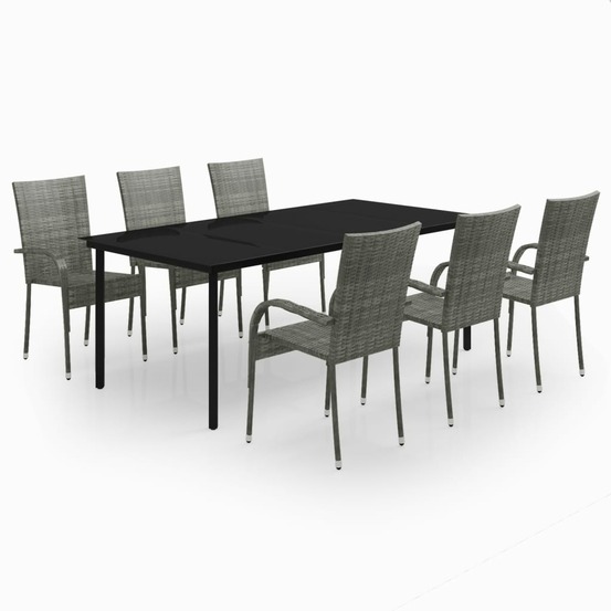 Ensemble à manger de jardin 7 pcs gris et noir