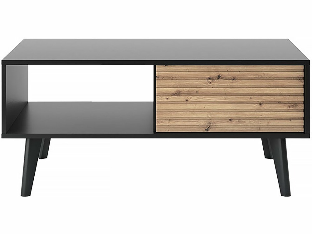 Table basse rectangulaire en bois "silas" -  noir/chêne artisanal