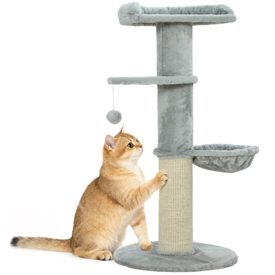 Arbre à chat panneau particules intérieur jeu repos multiniveaux 103cm gris clair