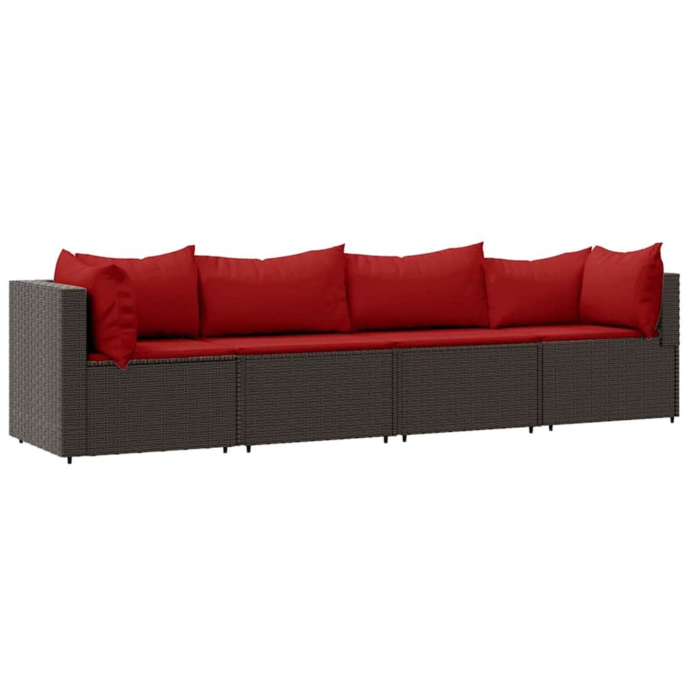 Salon de jardin 4 pcs avec coussins marron résine tressée