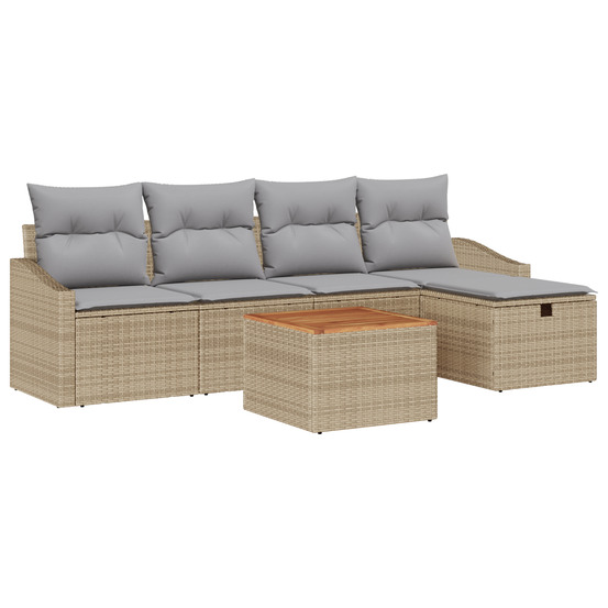 Ensemble de canapé de jardin 6 pièces avec coussins en poly rotin beige