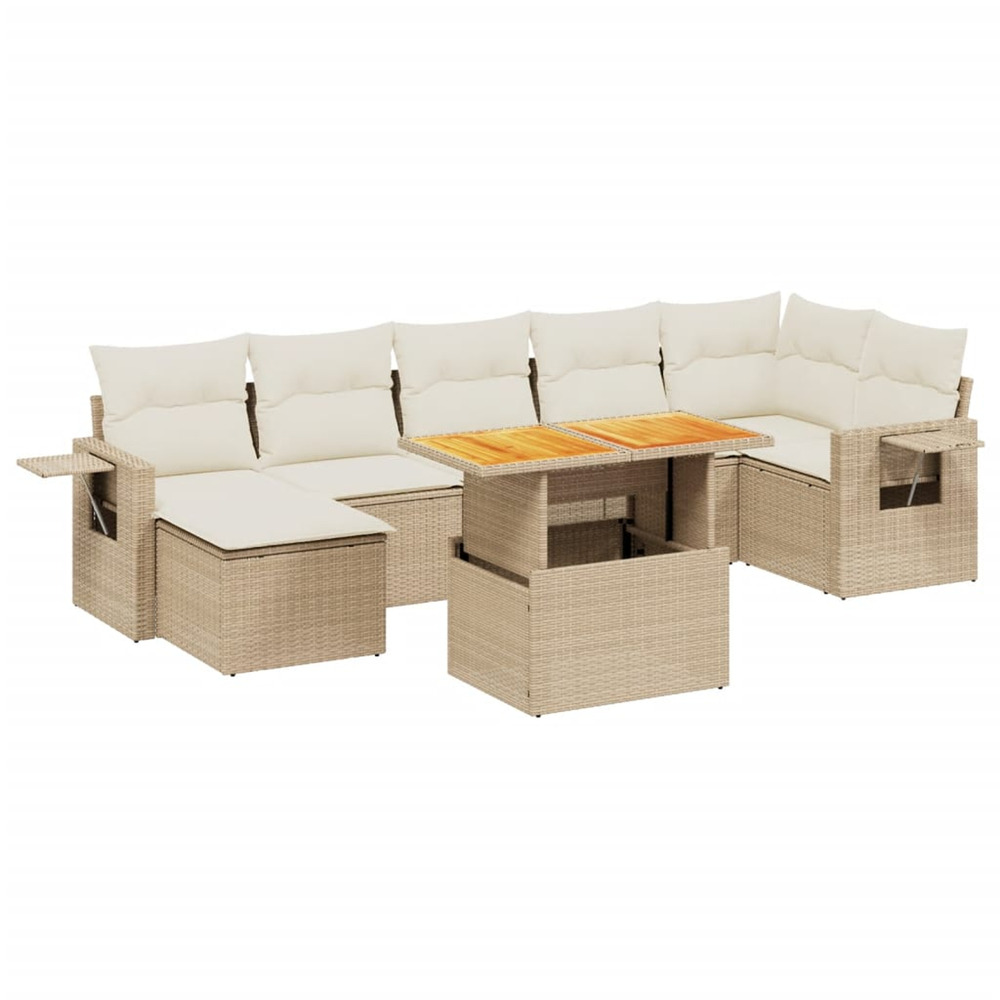 Salon de jardin avec coussins 8 pcs beige résine tressée