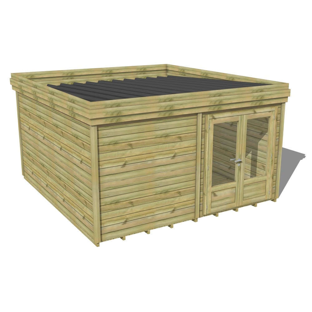 Abri de jardin bois pin traité autoclave 27mm - 5,19x4,34m / 23m2 - bac acier - plancher bois