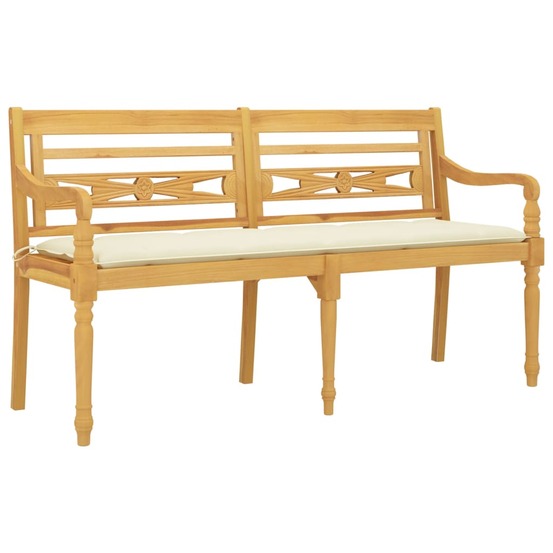 Banc de jardin meuble de patio d'extérieur terrasse avec coussin crème 150 cm bois de teck massif