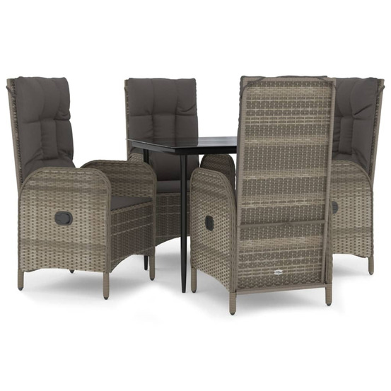 Ensemble à manger de jardin coussins 5 pcs noir et gris