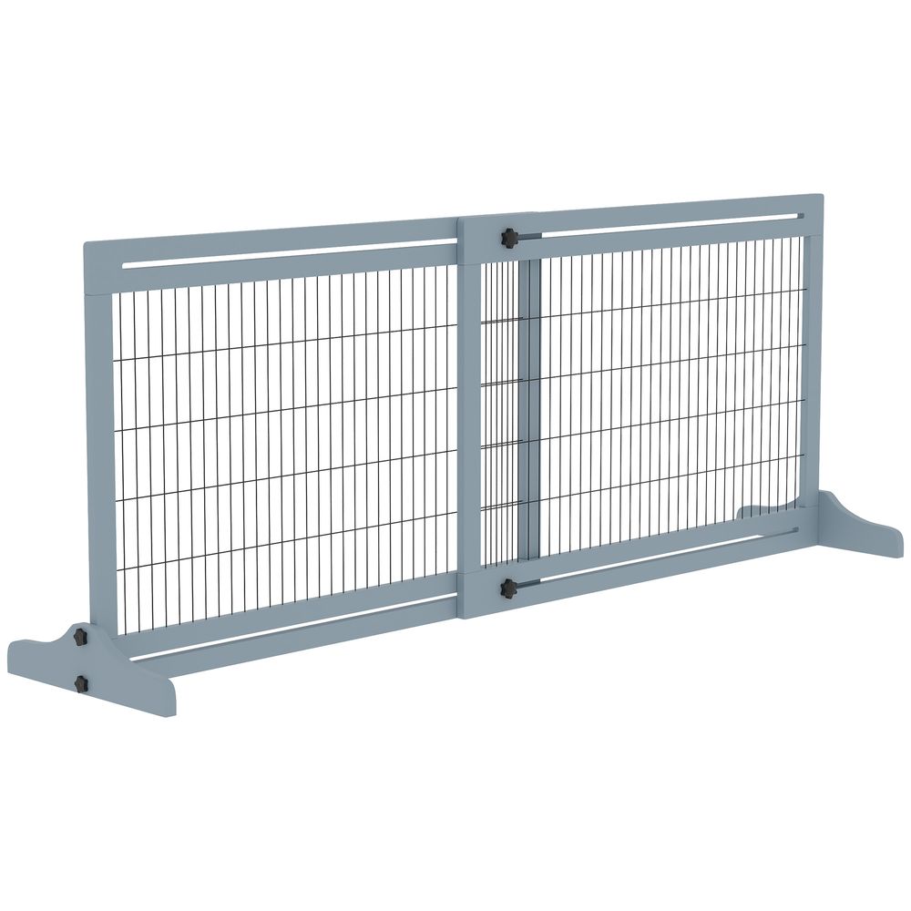 Barrière sécurité chien bois pin extensible autoportante pieds stables 180cm gris