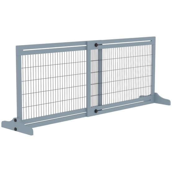 Barrière sécurité chien bois pin extensible autoportante pieds stables 180cm gris