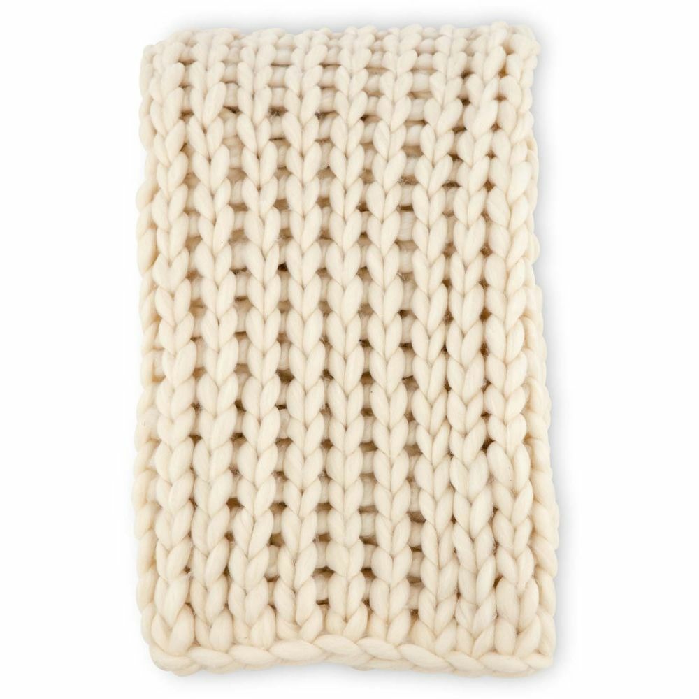 Jeté de canapé grosse maille en polyester kate 170 x 130 cm beige