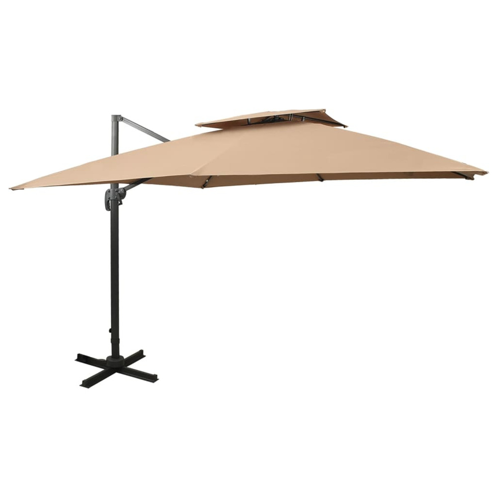 Parasol de jardin déporté avec double plateau 300 x 300 cm taupe