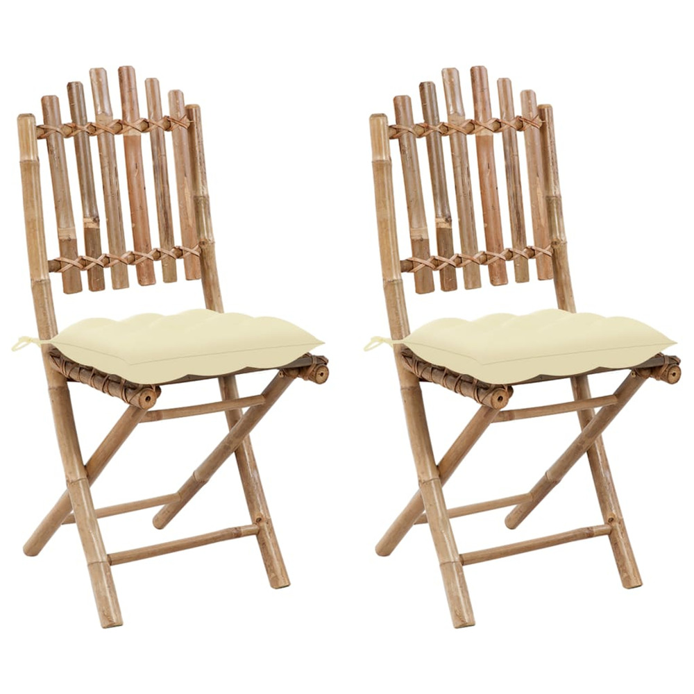 Chaises pliables de jardin lot de 2 avec coussins bambou