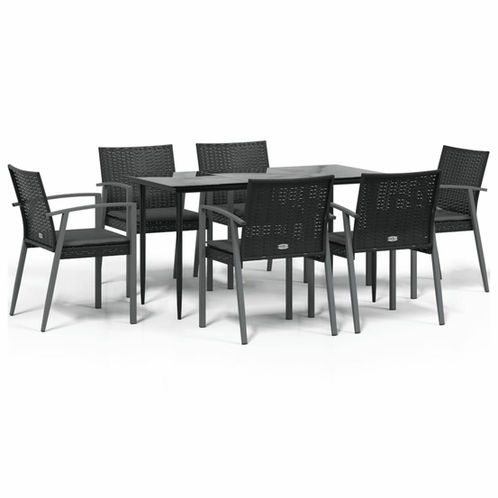 Ensemble à manger de jardin 7 pcs coussins résine tressée acier