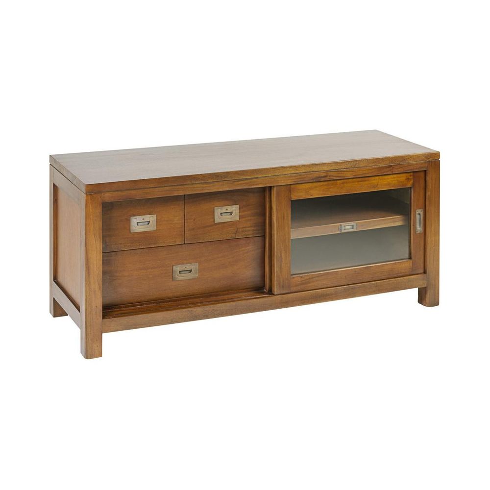 Meuble tv 3 tiroirs bronze bois marron - décoration d'autrefois